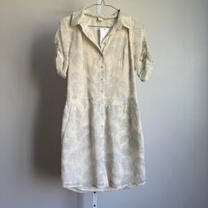 Club Monaco‎ Louise Dress Size 0 White Black Floral Silk Blend Button Down
